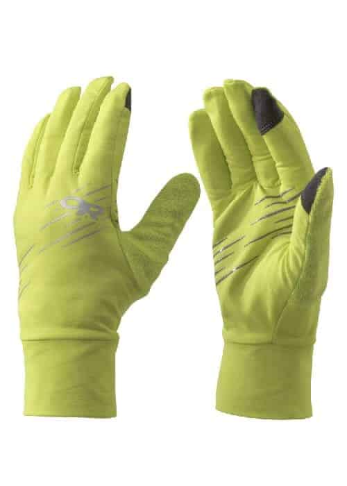 Un par de guantes para correr en color verde lima.
