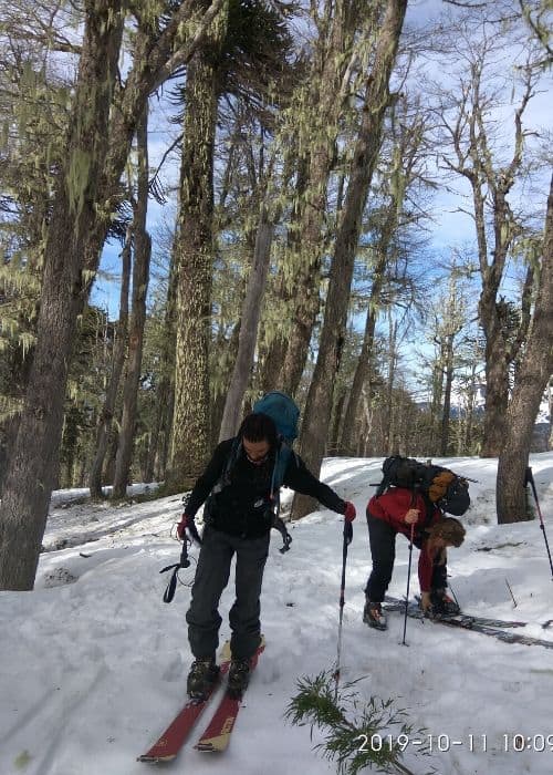 Dos personas esquiando disfrutando de un sendero nevado.